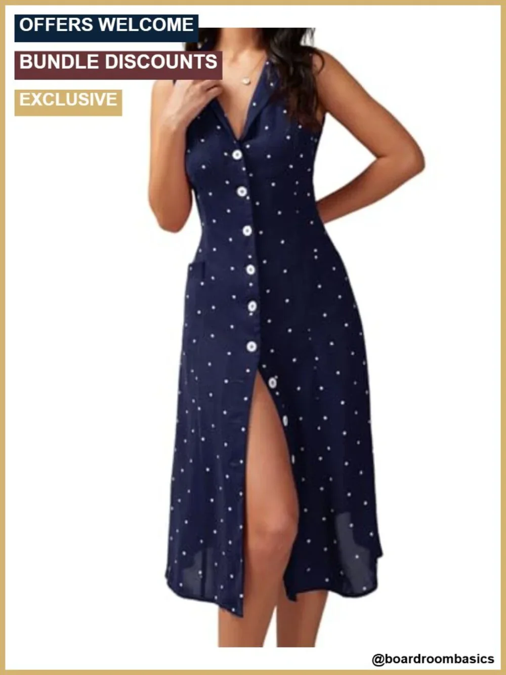 Women's Polka Dot Wrap Midi Dress Sleeveless V-Neck Work Shirt Dress with Belt